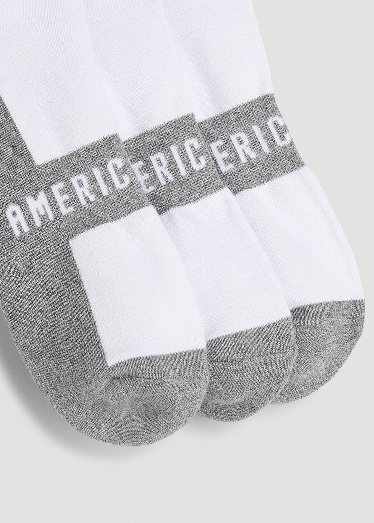 3-Pack Ankle Socks for Tall Men in White with Grey