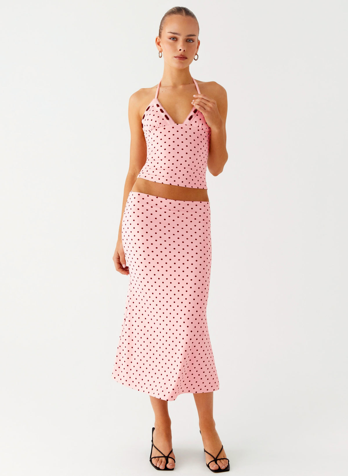 Bahama Low Rise Midi Skirt - Strawberry Dot