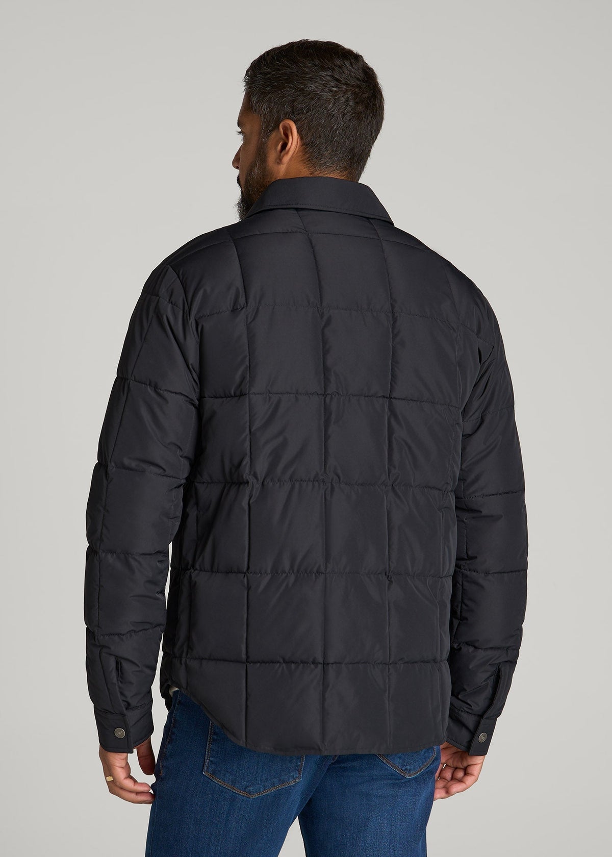 LJ&S Puffer Shirt Jacket for Tall Men in Black
