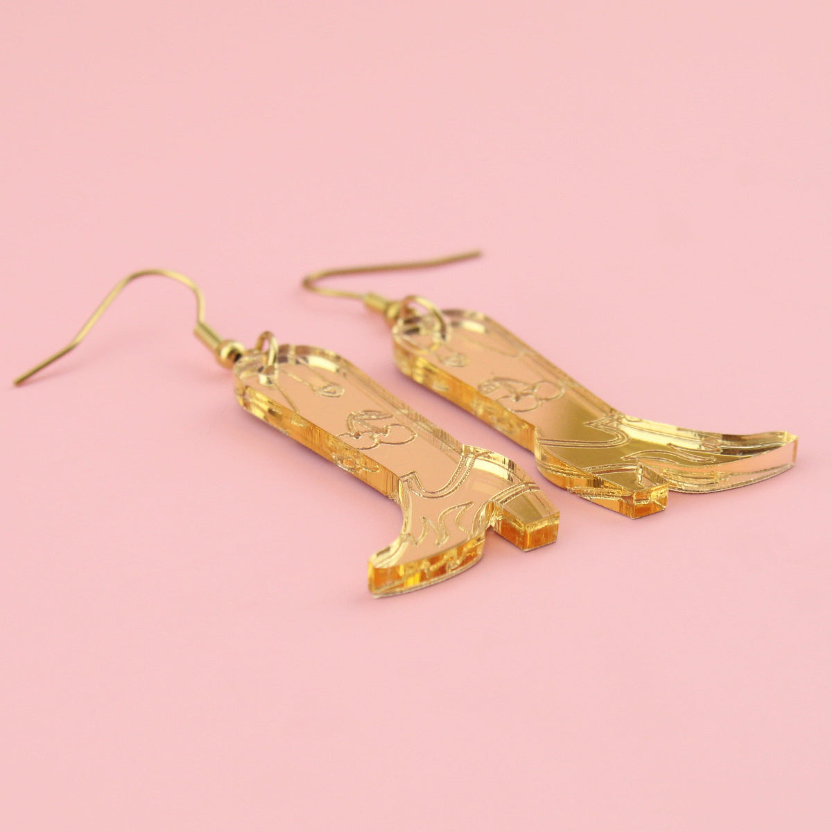 Working 9-5 Gold Cowgirl Boot Earrings