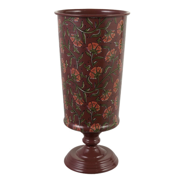 Aubergine Floral Metal Footed Vase