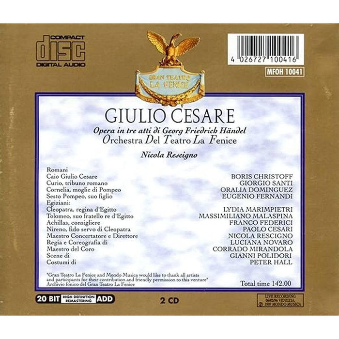 Giulio Cesare Haendel coffret 2 CD – Boris Christoff – Nicola Rescigno – Orchestra Teatro La Fenice – Mondo Musica – enregistrement live 1966