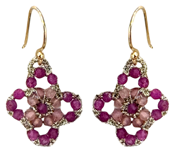 Ruby & Pink Tourmaline Flower Earrings