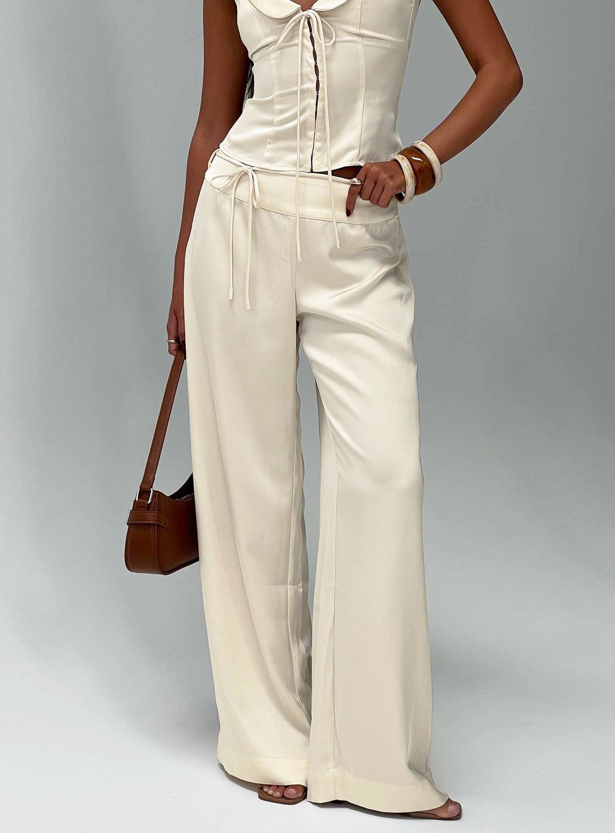 Aubrette Satin Tie Pants Cream