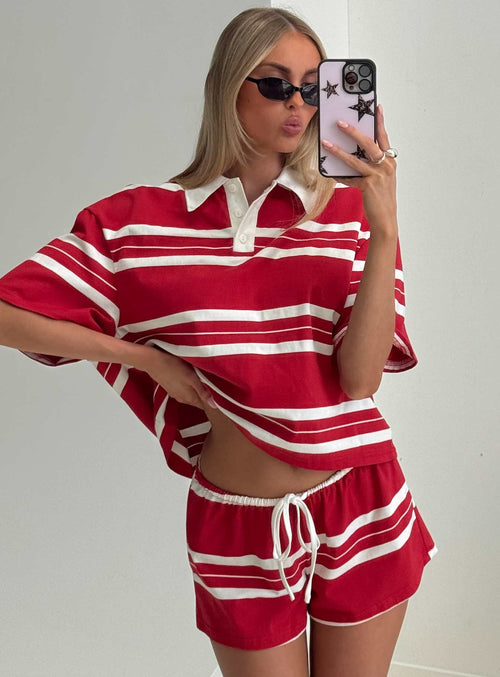 Aaren Boxy Polo Top Red Stripe
