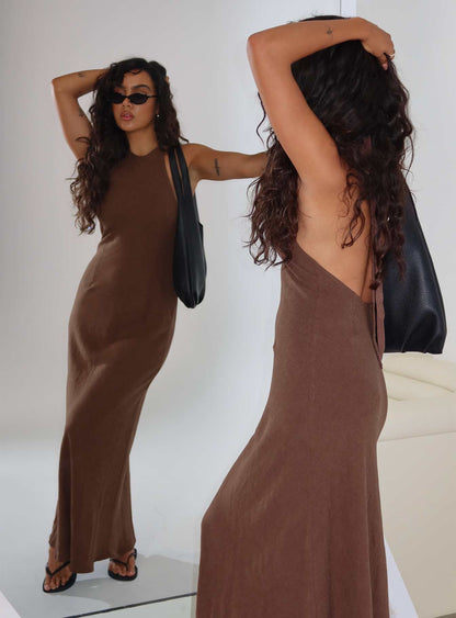Annetta Halter Maxi Dress Chocolate