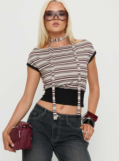 Amantha Scarf Detail Off Shoulder Top Stripe