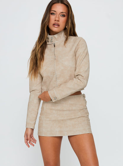 Can You Stay Mini Skirt Beige