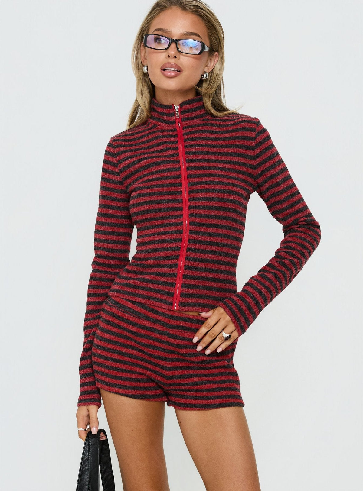 Apex Funnel Neck Knit Jacket Red Stripe