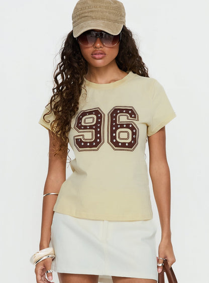 96 Charm Studded Graphic Baby Tee Yellow