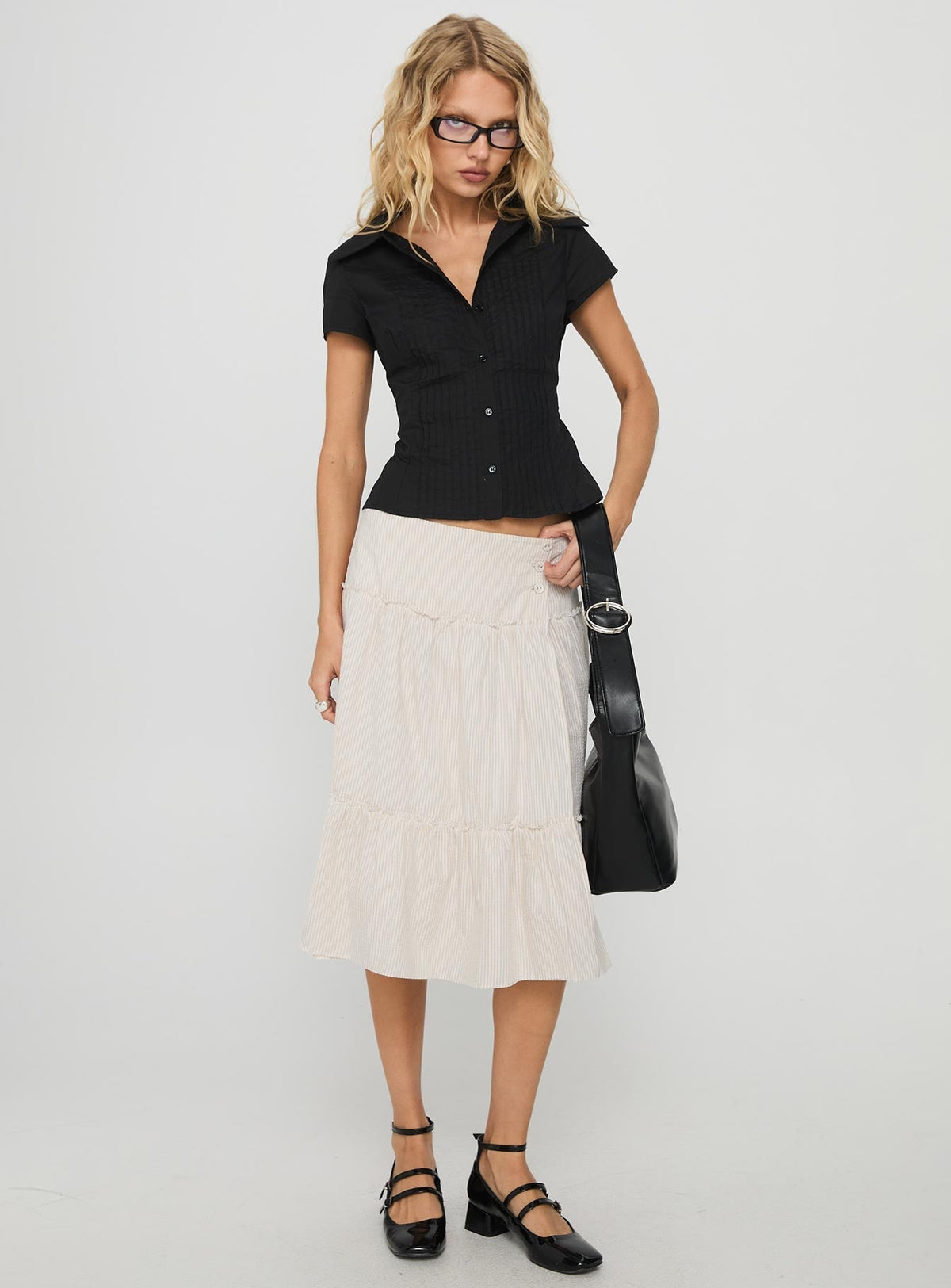 Cascades Low Rise Midi Skirt Beige / White Stripe