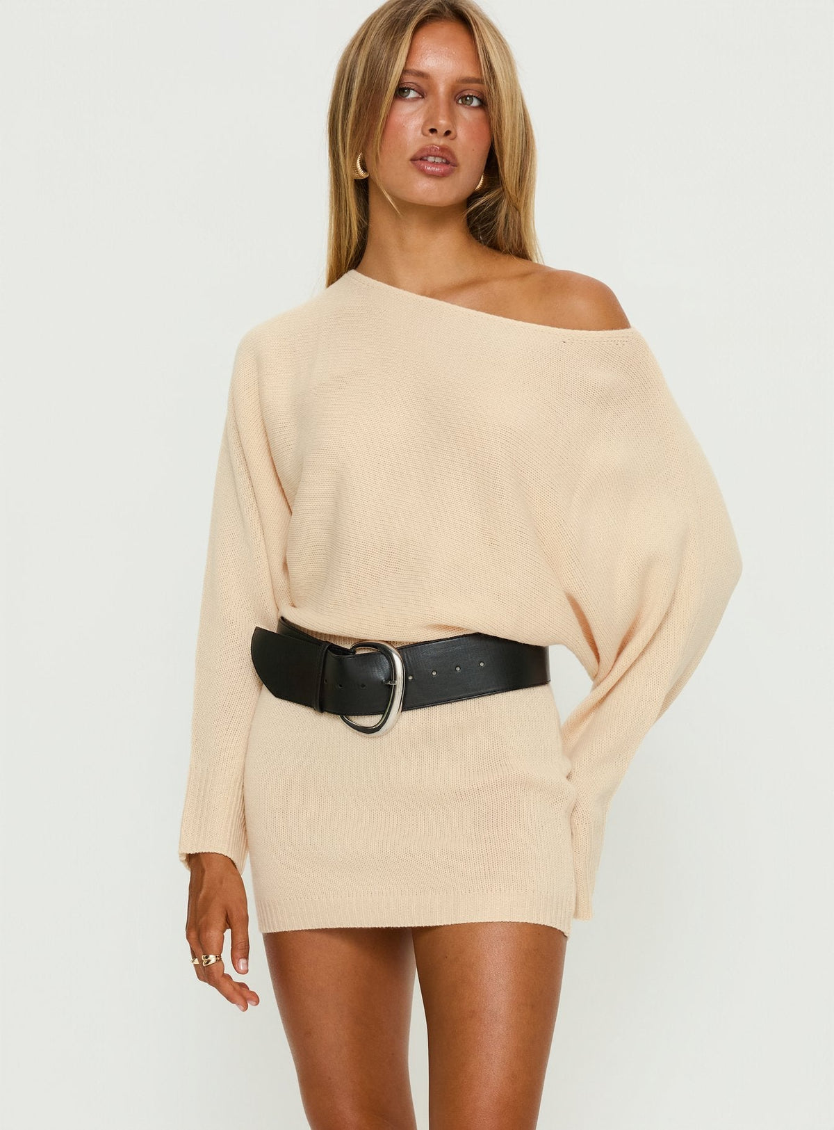 Bellamie Long Sleeve Mini Dress Cream