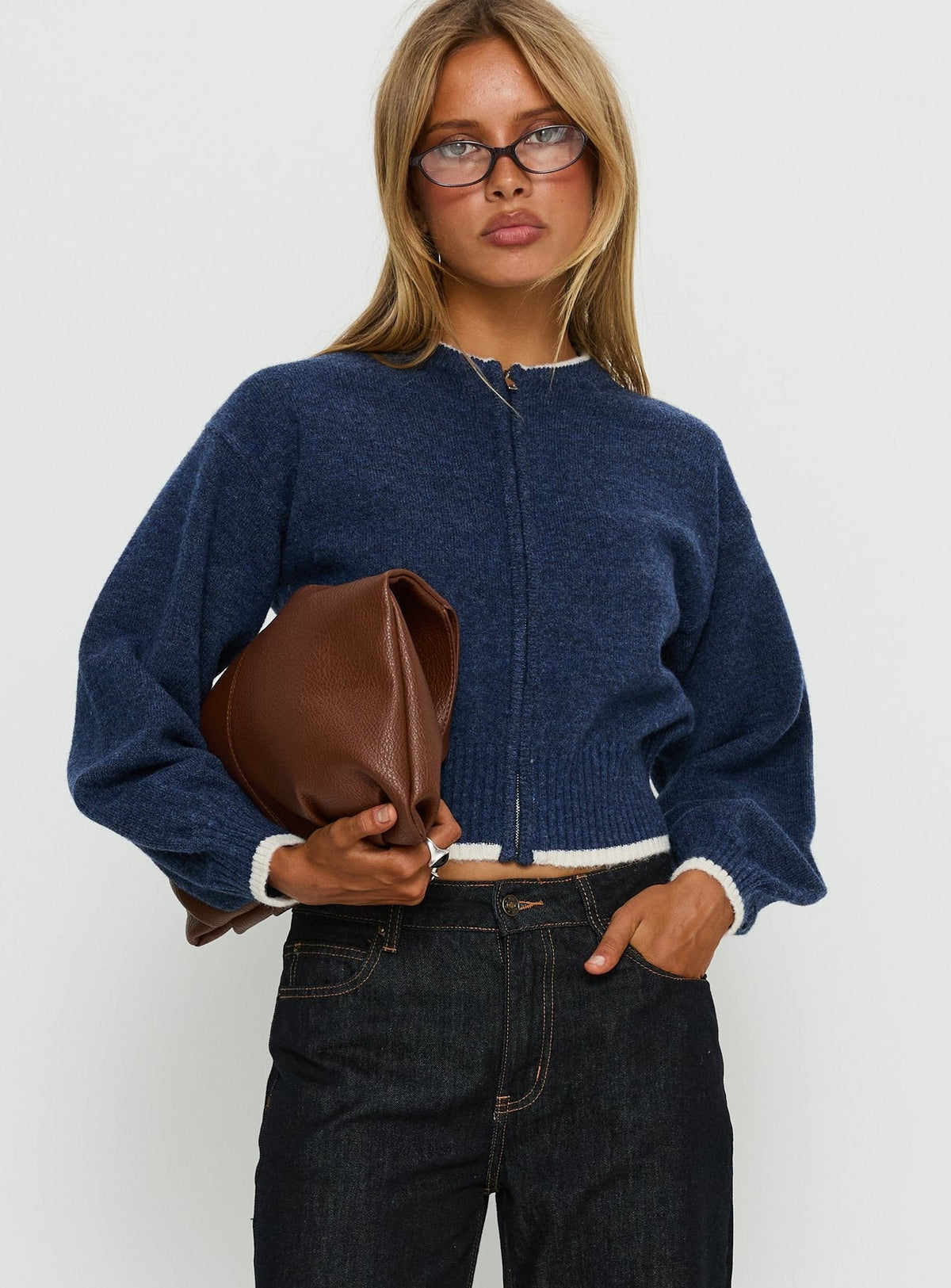 Amandi Zip Through Knit Jumper Navy / Cream