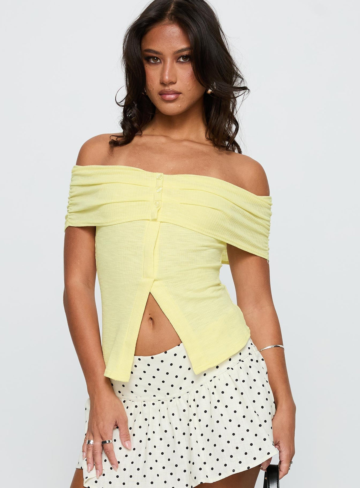 Azusa Off The Shoulder Top Yellow