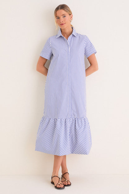 Blue and White Stripe Martine Bubble Maxi Dress