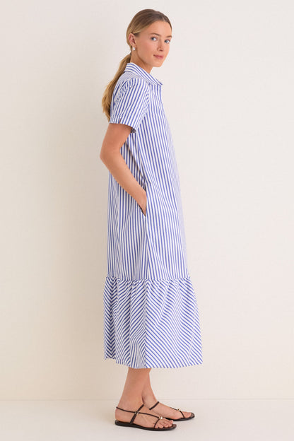 Blue and White Stripe Martine Bubble Maxi Dress