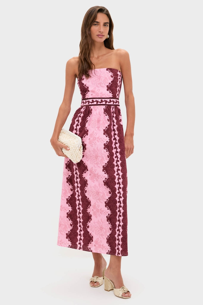 Blush and Maroon Abstract Bennet Midi Dress