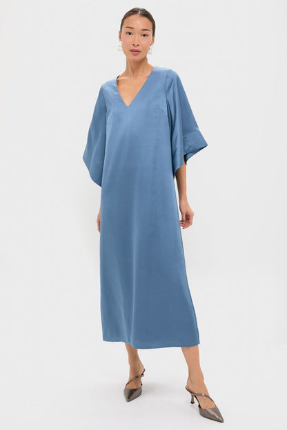 Blue Satin Emiliana Maxi Dress