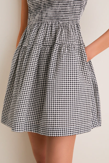 Black and Sand Gingham Cosima Mini Nap Dress