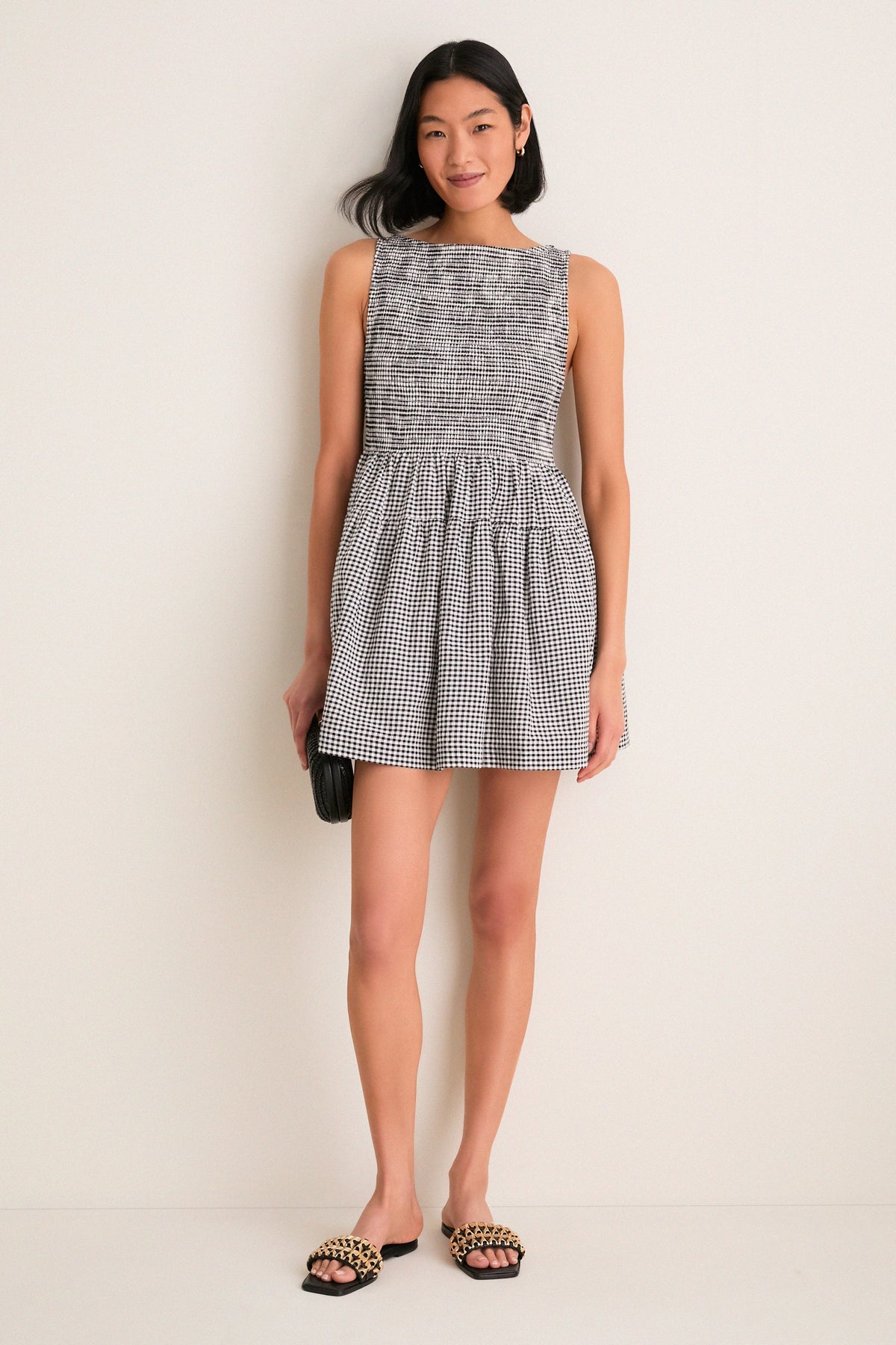 Black and Sand Gingham Cosima Mini Nap Dress