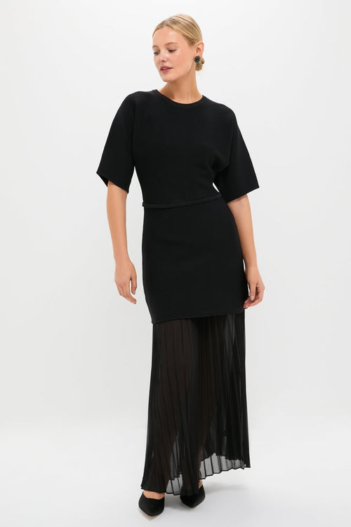 Black Knit Pleated Chiffon Nancy Dress