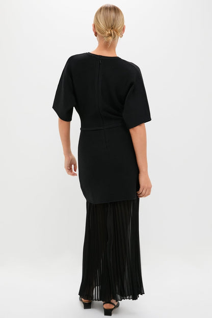 Black Knit Pleated Chiffon Nancy Dress