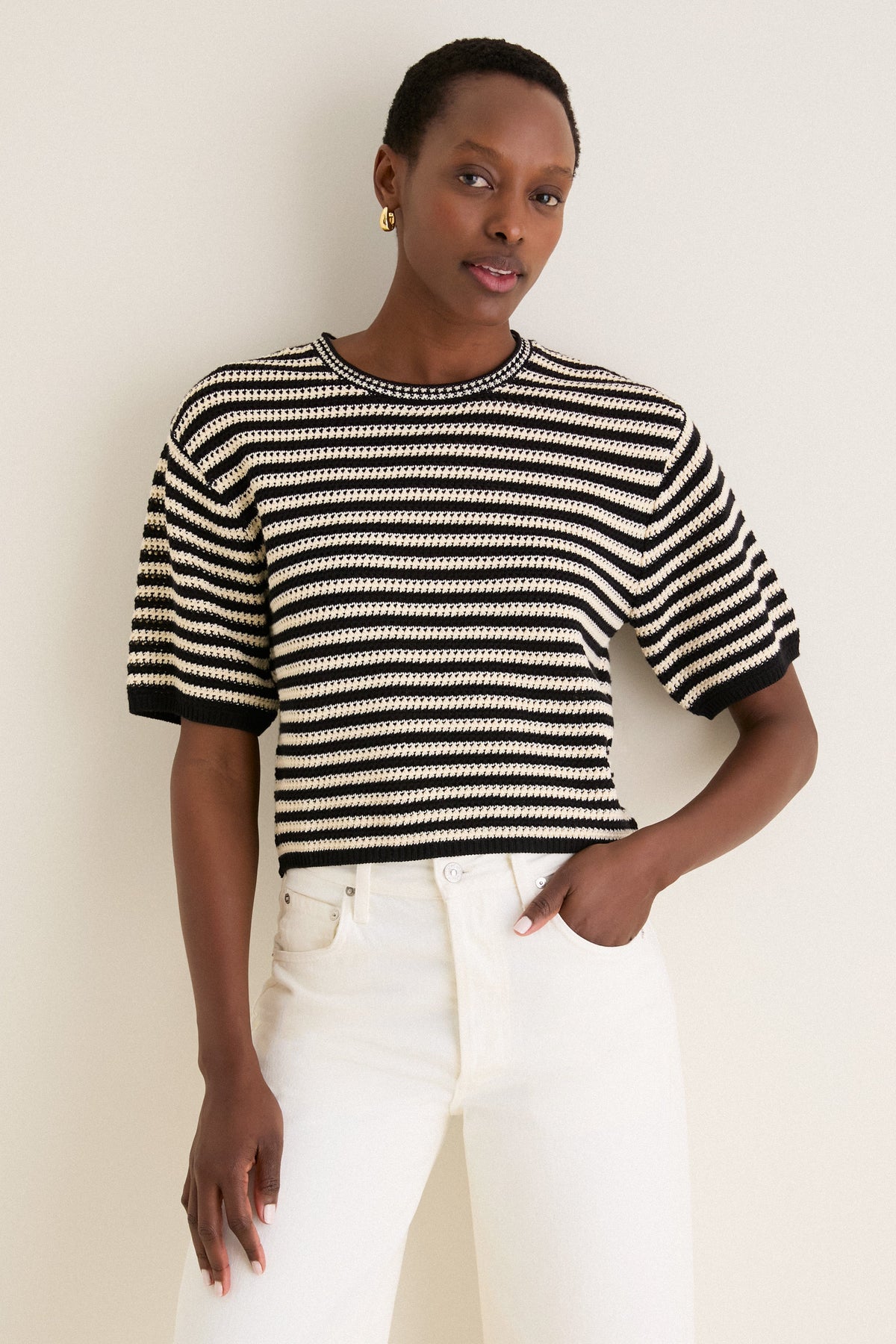 Black and Ivory Stripe Theo Sweater