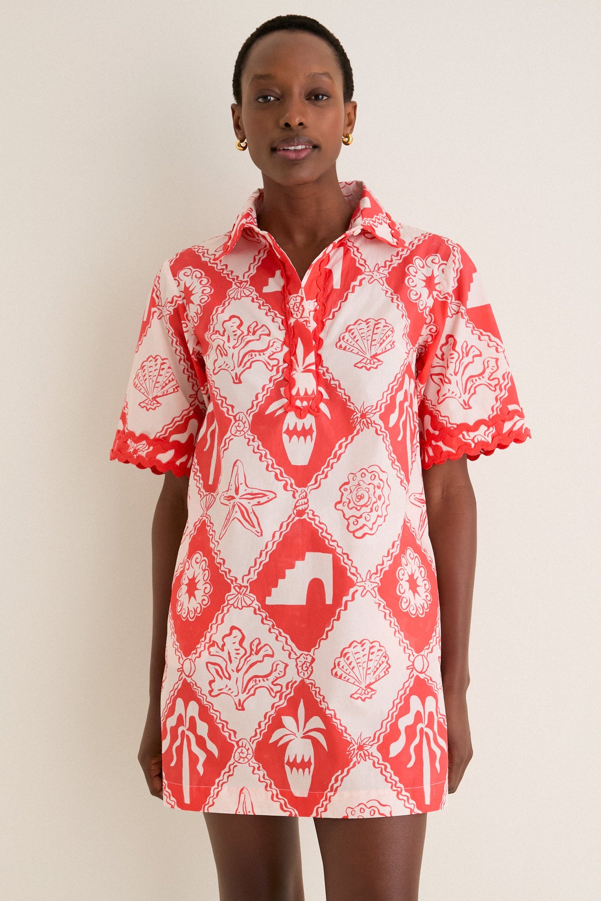 Asterias Red Collared Shirt Mini Dress