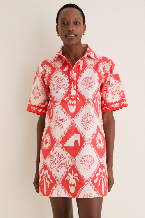 Asterias Red Collared Shirt Mini Dress