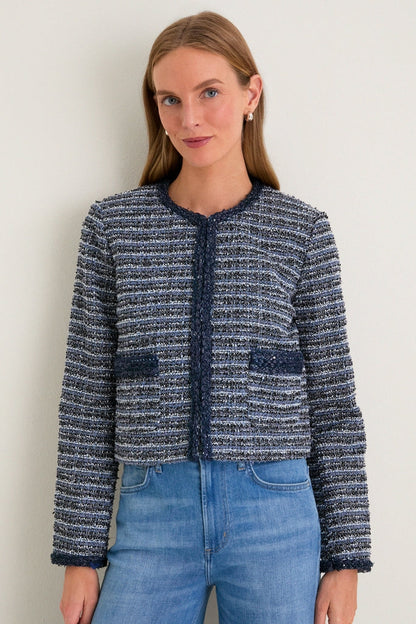 Blue Multi Tweed Fringe Cropped Gilles Jacket