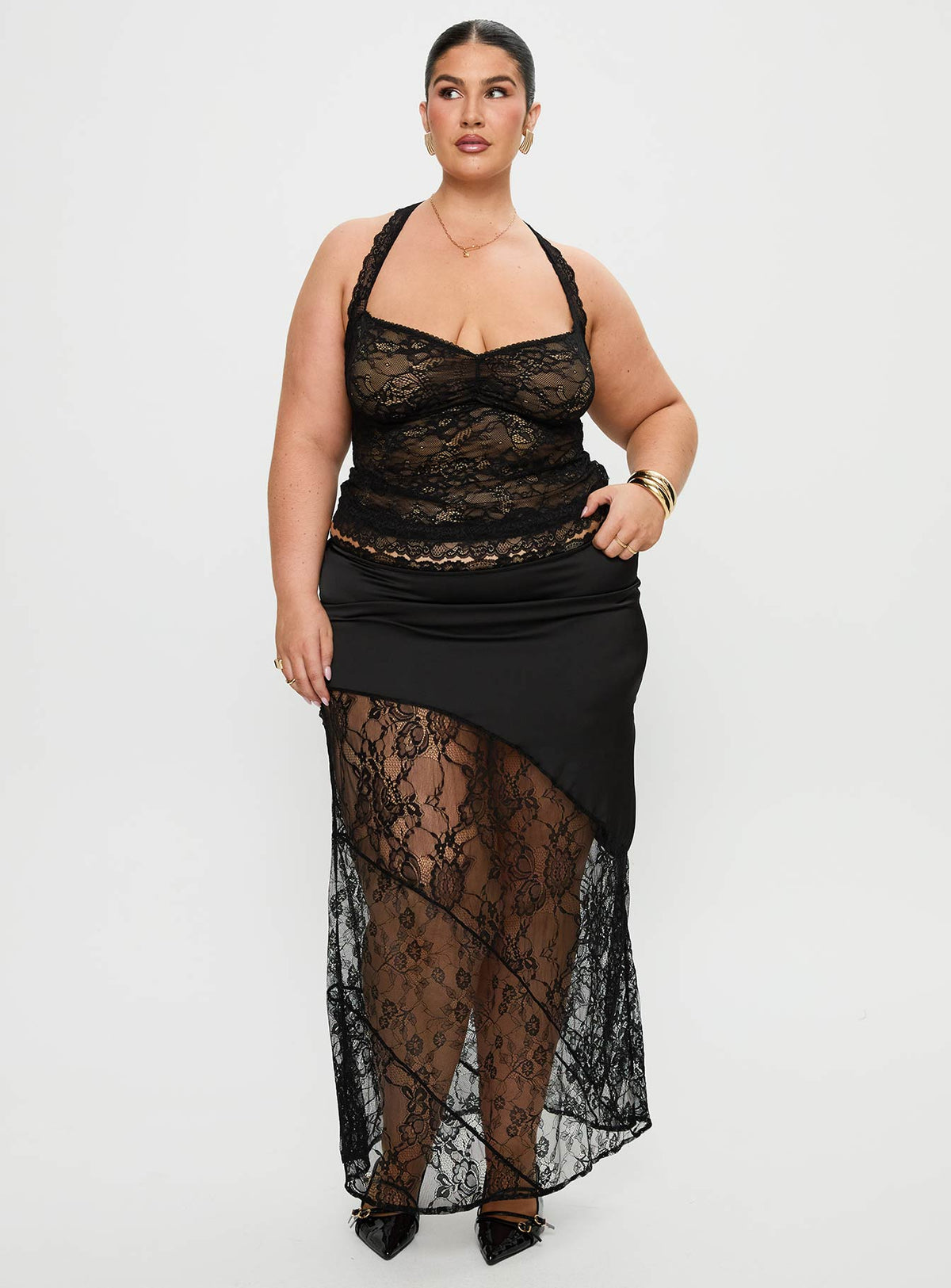 Castelli Lace Maxi Skirt Black Curve
