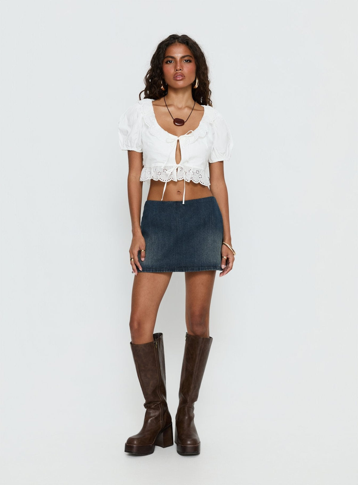 Alexy Tie Detail Short Sleeve Micro Crop Top White