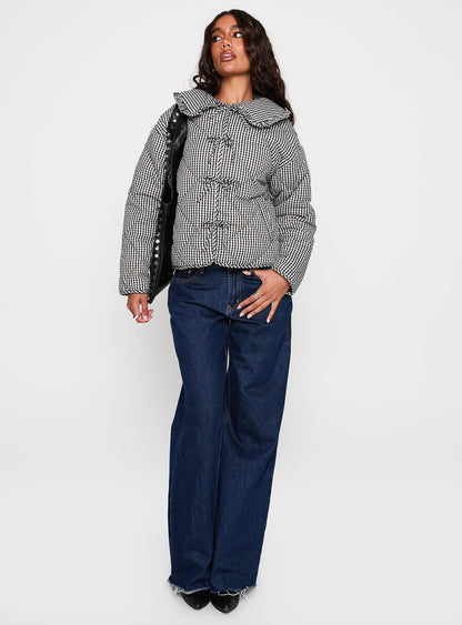Best Asset Quilted Jacket Black / White Check