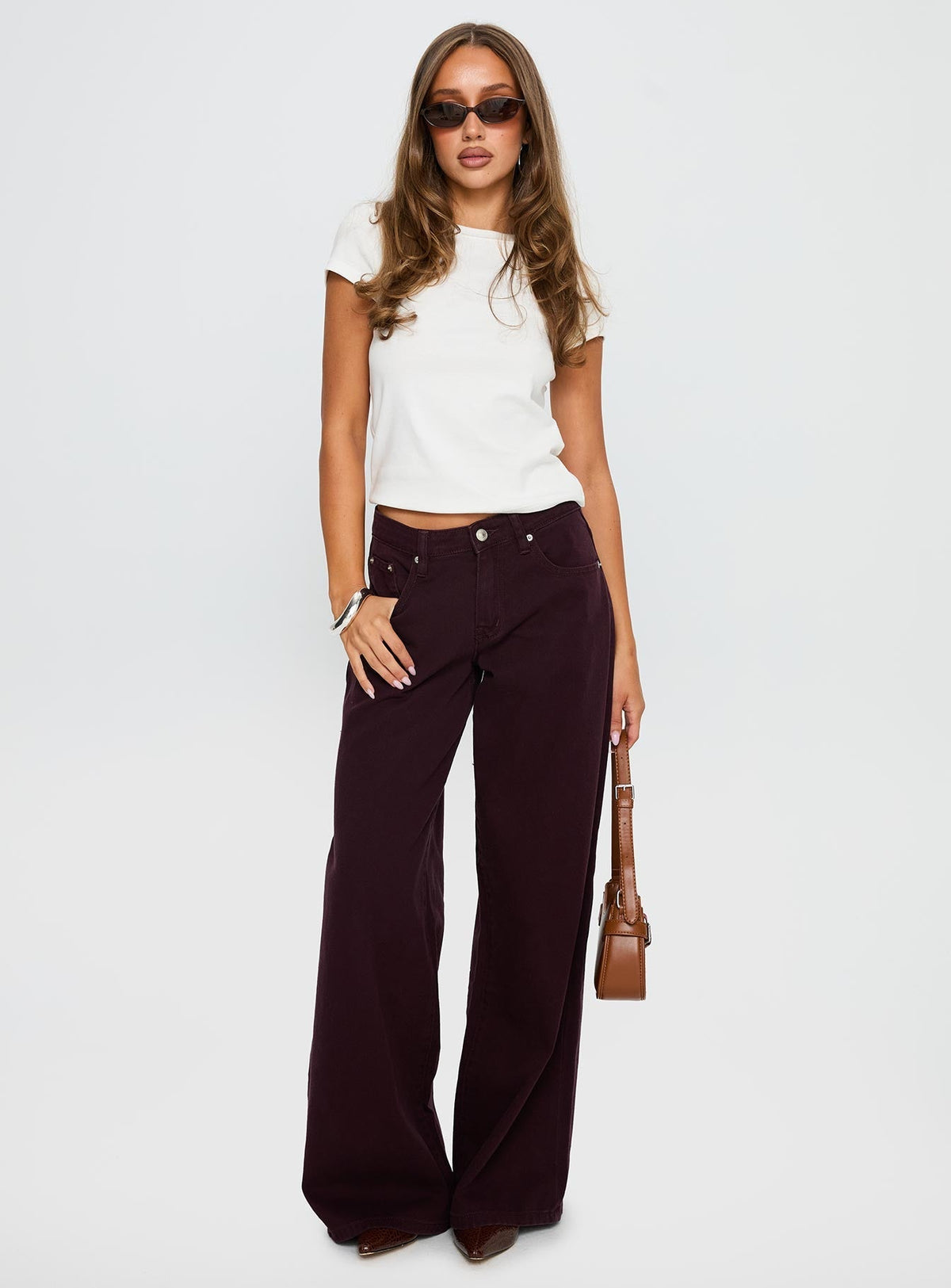 Big News Mid Rise Wide Leg Jeans Currant