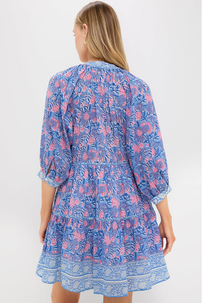 Blue Pink Printed Clara Mini Dress