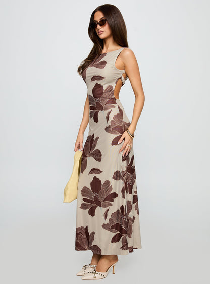 Back Again Maxi Dress Brown Floral