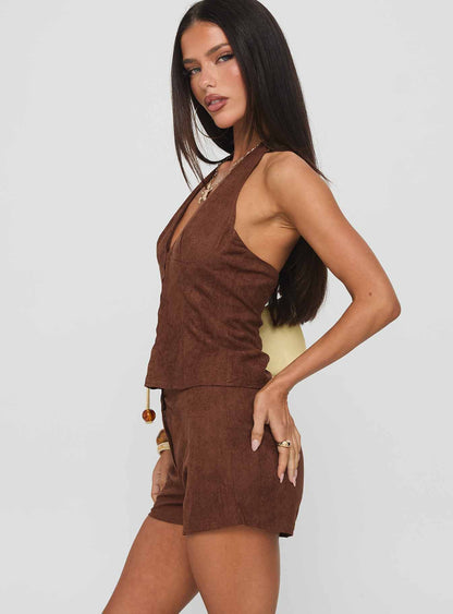 At Your Place Halter Set Brown