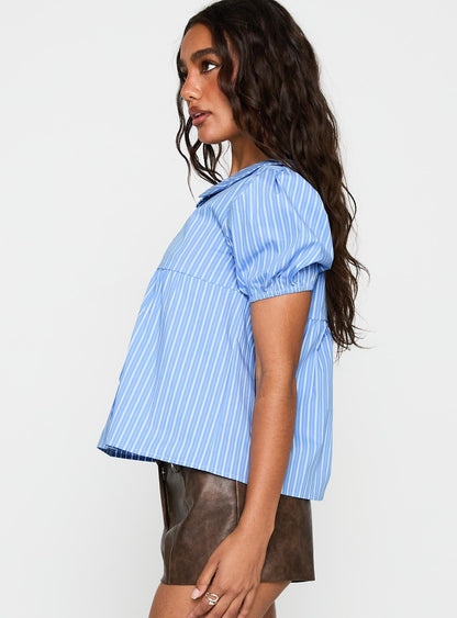 Capitale Collared Top Blue Stripe