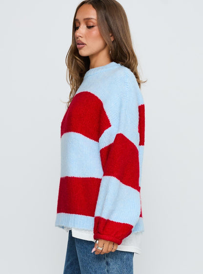 Bastien Crew Neck Knit Sweater Blue / Red
