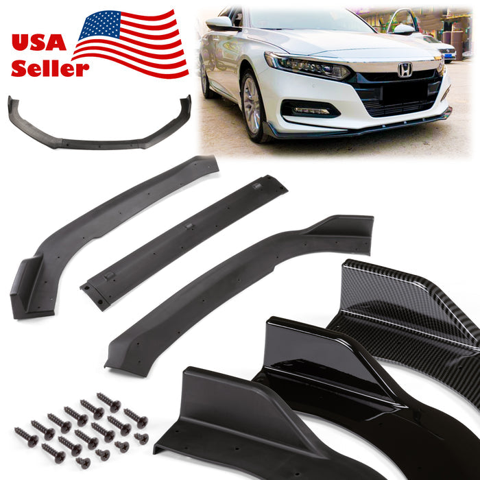3pcs Front Bumper Lip for Honda Accord 10TH GEN 2018-2019 Sedan Sport PC-89629 (Carbon Fiber Textured Black / Gloss Black / Matte Black)