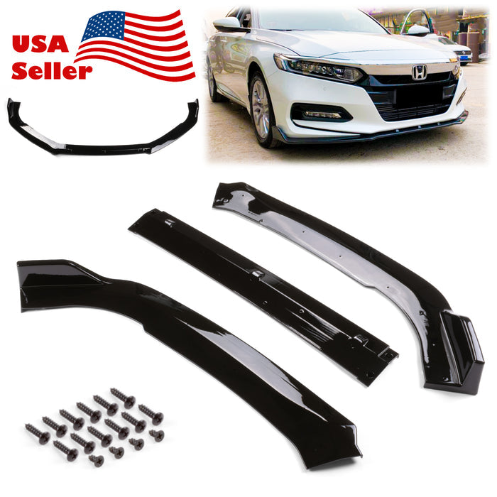 3pcs Front Bumper Lip for Honda Accord 10TH GEN 2018-2019 Sedan Sport PC-89629 (Carbon Fiber Textured Black / Gloss Black / Matte Black)