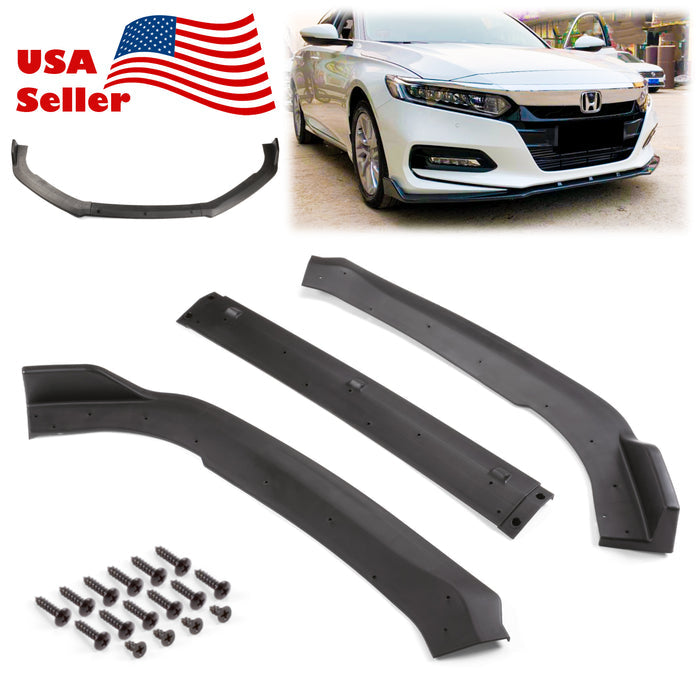 3pcs Front Bumper Lip for Honda Accord 10TH GEN 2018-2019 Sedan Sport PC-89629 (Carbon Fiber Textured Black / Gloss Black / Matte Black)