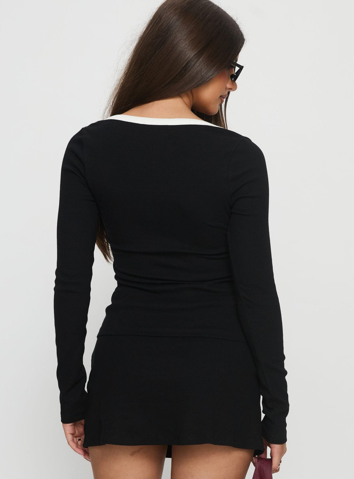 Baseline V Neck Long Sleeve Top Black / White