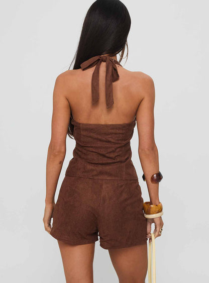 At Your Place Halter Set Brown