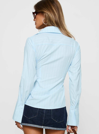 Attikus Button Up Top Blue Stripe