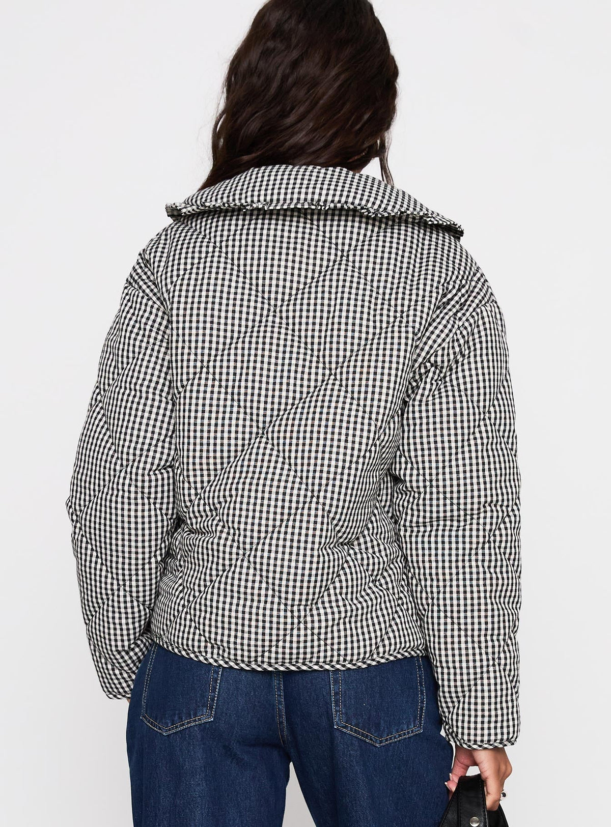 Best Asset Quilted Jacket Black / White Check