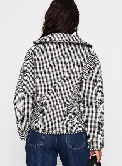 Best Asset Quilted Jacket Black / White Check