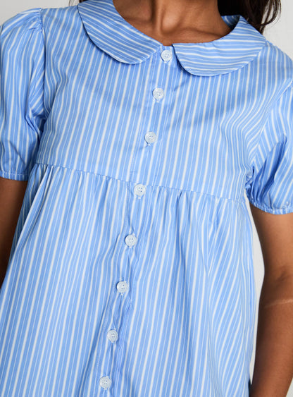 Capitale Collared Top Blue Stripe