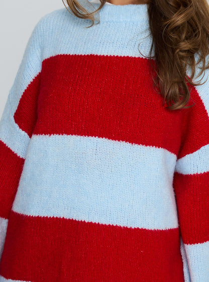 Bastien Crew Neck Knit Sweater Blue / Red