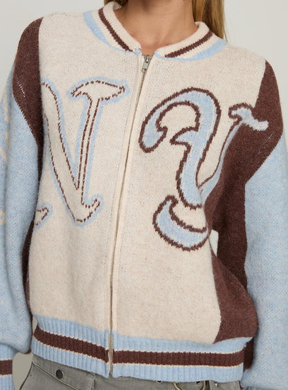 Brandyce Graphic Knit Jacket Blue / Chocolate